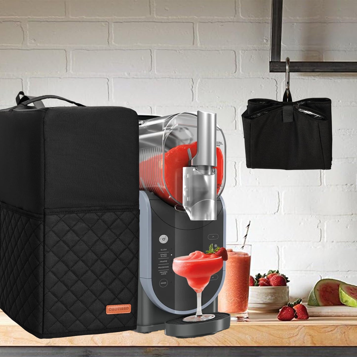 CROTIRAD Slushie Machine Dust Cover for Ninja Slushie Frozen Drink Maker, Hanging Dust Cover for Ninja Slushy Machine, Easy Foldable Fits Ninja Slushi Maker, Quilted Black