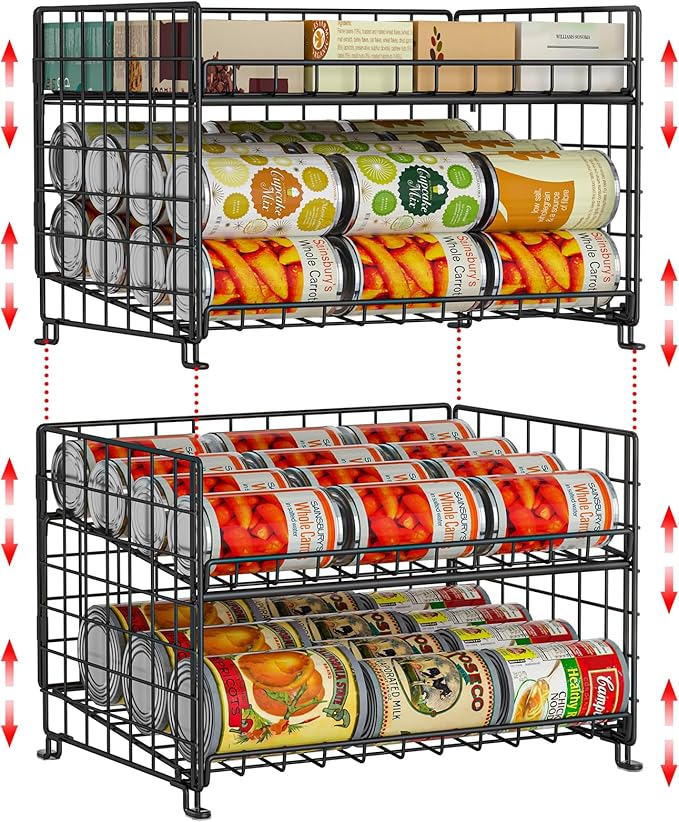 JKsmart 2-Pack Stackable Can Rack Organizer, Can Storage for Kitchen Pantry Cabinet, Can Holders for Food, Multifunctional Can Dispenser for Snacks Soda