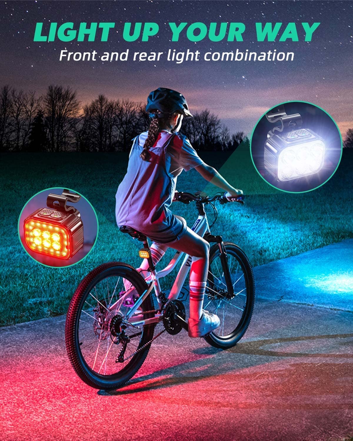 Victoper 6 Led Bike Lights - Usb C Rechargeable, Waterproof, Matte Black, Front & Back For Safety Biking And Night Riding