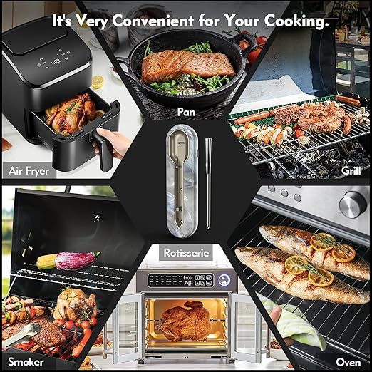 Aurasky Wireless Meat Thermometer with Unique Stone Texture, Smart Bluetooth APP Control, 500 Ft Remote Range, Dual Alarm, Waterproof Cooking Meat Thermometer for Grilling, Smoking, Family BBQ, Oven