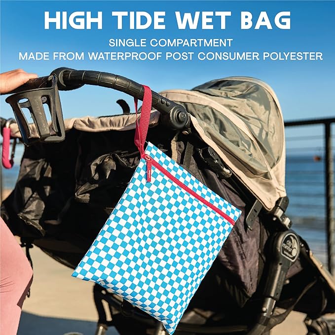 Bodysurf Wet Bags for Baby, Toddlers, Kids – 2 Pack Large Reusable Wetbag for Swimsuits, Diapers, Daycare, Gym, Laundry – Waterproof Diaper Bag Accessory & Baby Travel Essentials (Checkered, Blue)