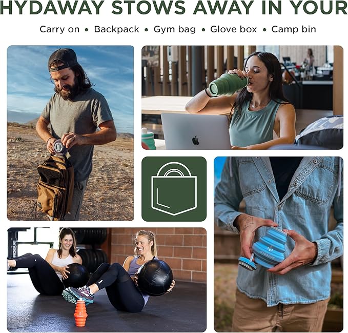 HYDAWAY Collapsible Water Bottle - 25oz I Reusable Water Bottle with Flip Top Lid for Travel, Hiking, Backpacking I Portable & Leakproof, Food-Grade Silicone, BPA Free, Collapses to 1.5”