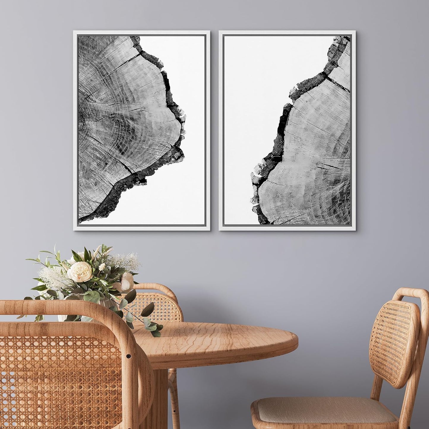 SIGNWIN Framed Wall Art Print Set Black & White Close Up Tree Ring Details Nature Wilderness Photography Modern Art Rustic Relax/Calm Multicolor for Living Room, Bedroom, Office - 16"x24"x2 White