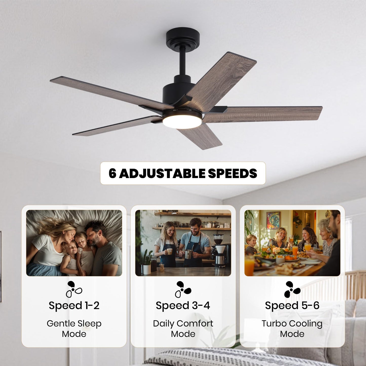 Nuoqiso 46 Inch Ceiling Fan with Lights, Remote Control, Black, Quiet Reversible DC Motor, Dimmable LED Lighting, Model FS-8921-father
