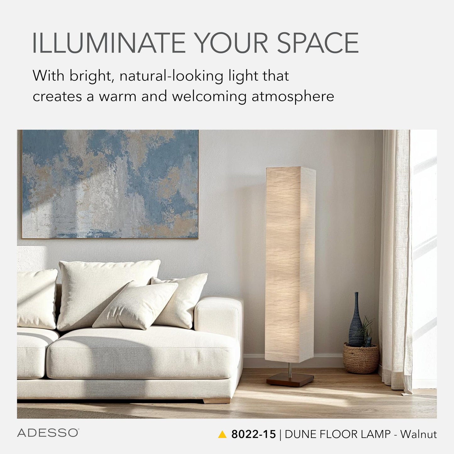 Adesso Three Light Floor Lamp - Natural Wood Base & Adjustable Brightness - Perfect Lighting For Bedroom  Living Room And Corner Decor  White
