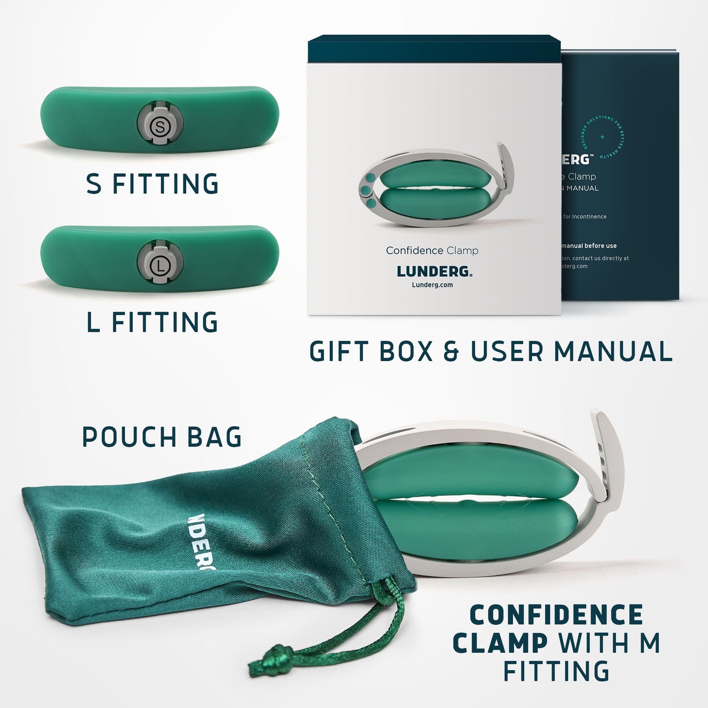 LUNDERG Confidence Clamp - The Original Incontinence Clamp for Men with 3 Removable Top Pads (S, M & L) for Reliable Control and Everyday Confidence - Male Incontinence Products