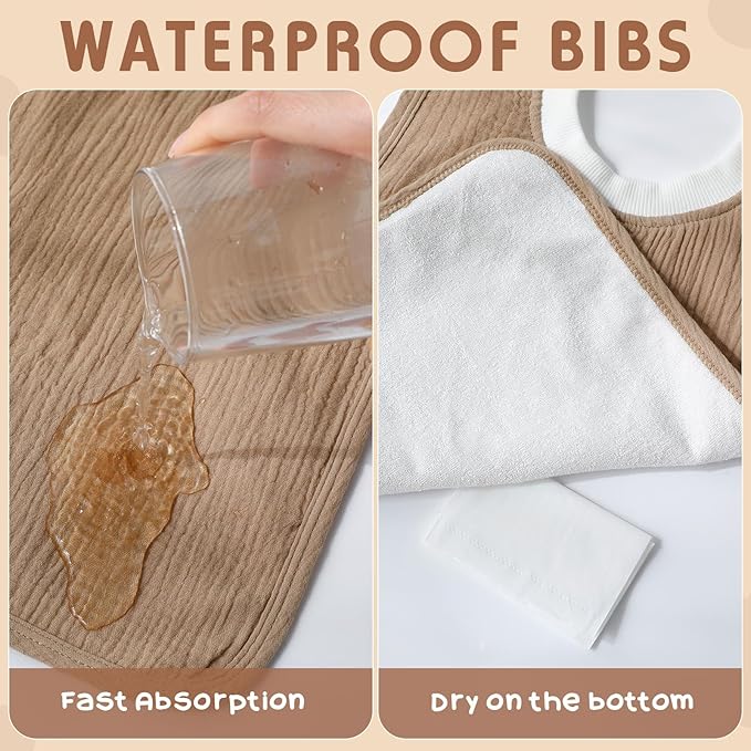 Newwiee 5 Pcs Large Muslin Pullover Baby Bibs Full Coverage Toddler Slip on Absorbent Bib Waterproof Toddler Towel Bibs (Stylish Color)