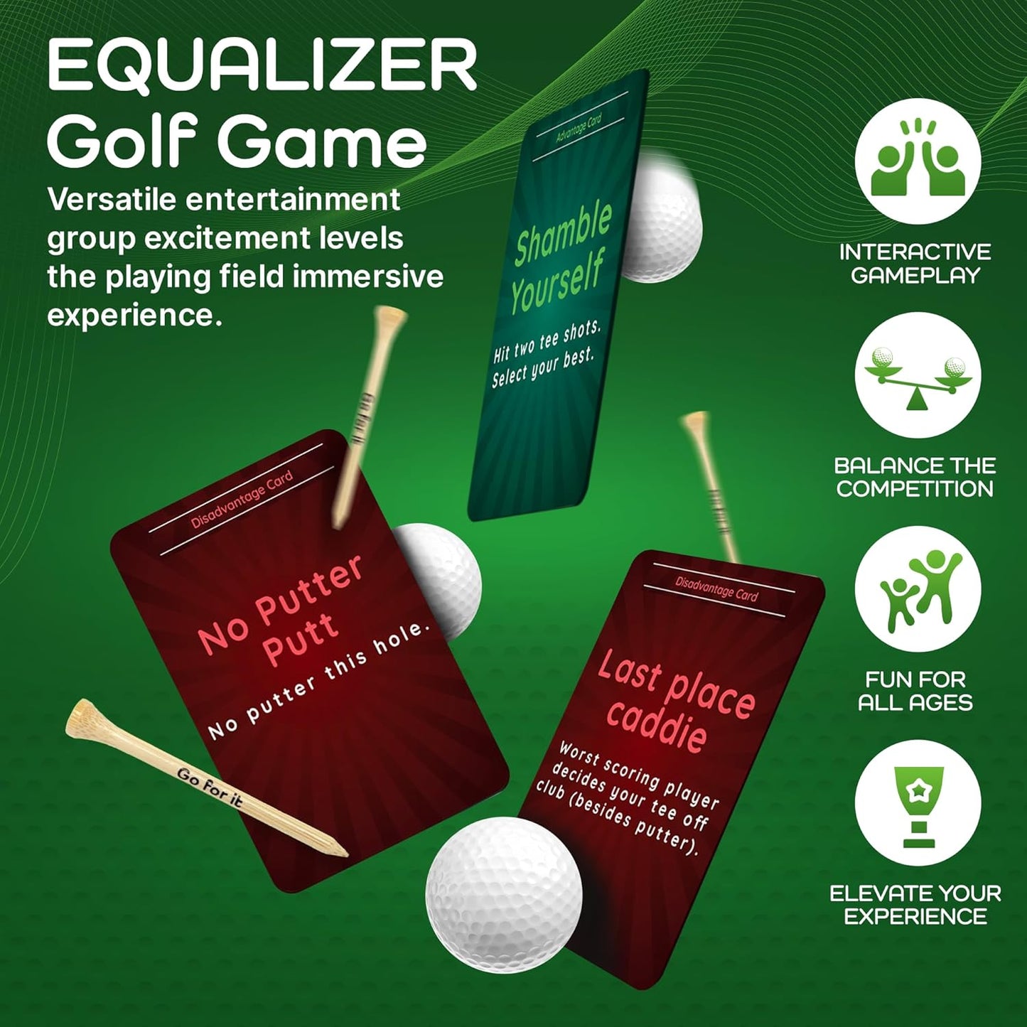 Equalizer: On-Course Golf Card Game, Interactive Fun for Every Hole, Skill-Level Equalizing Cards, Elevate Your Golf Experience, Ideal for Golfers of All Skill Levels