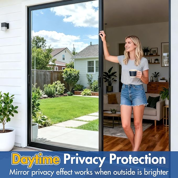 Coavas One Way Privacy Window Film,Daytime Window Tint for Home, Reflective Mirror Glass Window Film See Out Not in,Heat UV Blocking Anti-Glare Window Covers with 3 Tools, 23.6 x 393.7 Inch, Black