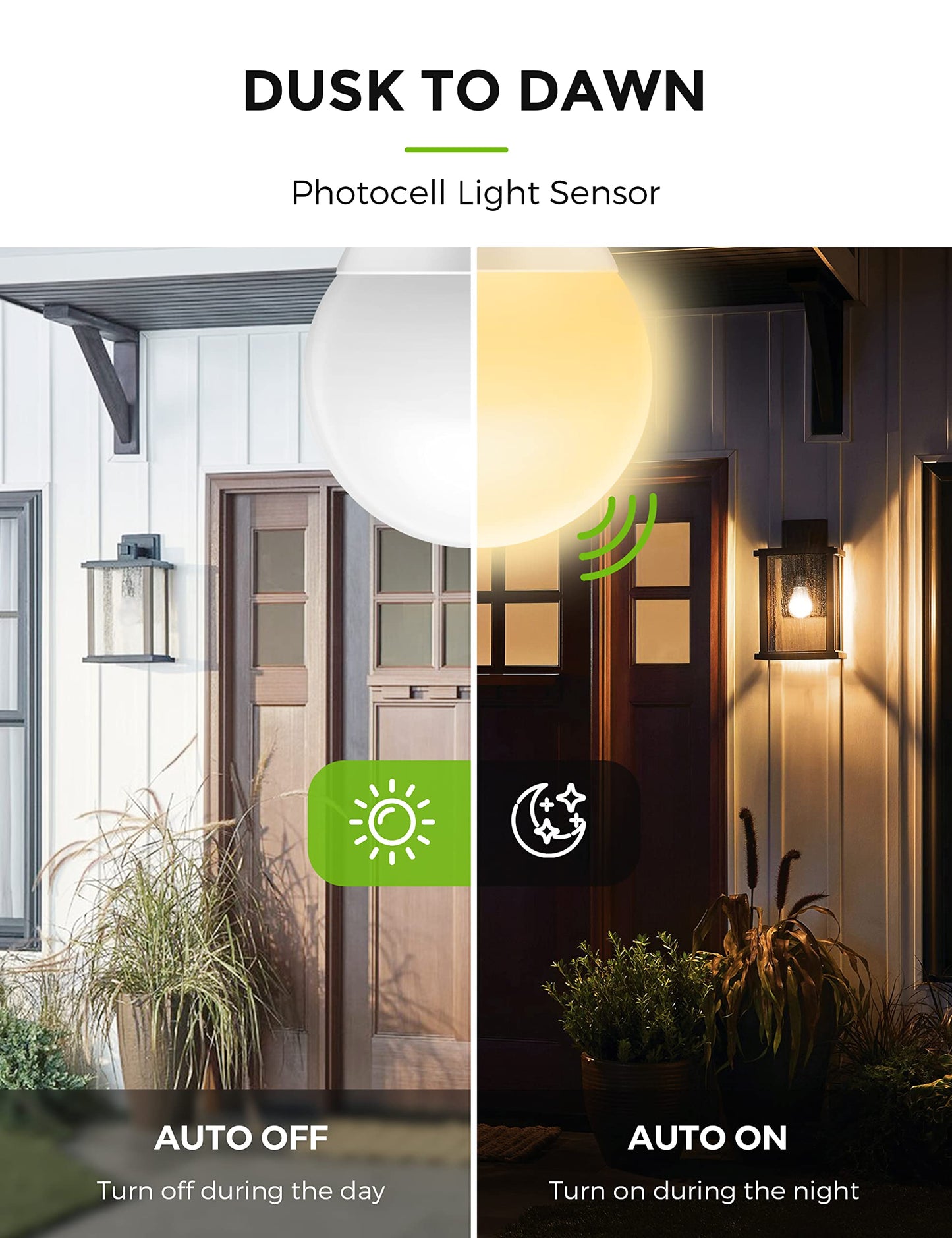 L LOHAS LED Dusk to Dawn Sensor Light Bulbs, 6W A19, 500LM, Warm White 2700K, 4 Pack, E26, Plastic