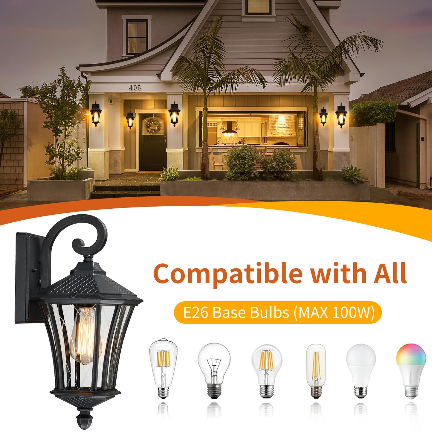 Ysn 16 Large Outdoor Wall Lights 2 Packs  Black Exterior Lighting Fixture Outdoor Sconce Lights  Waterproof Outside Lights For House With E26 Socket  Outdoor Lanterns For Porch  Garage  Farmhouse