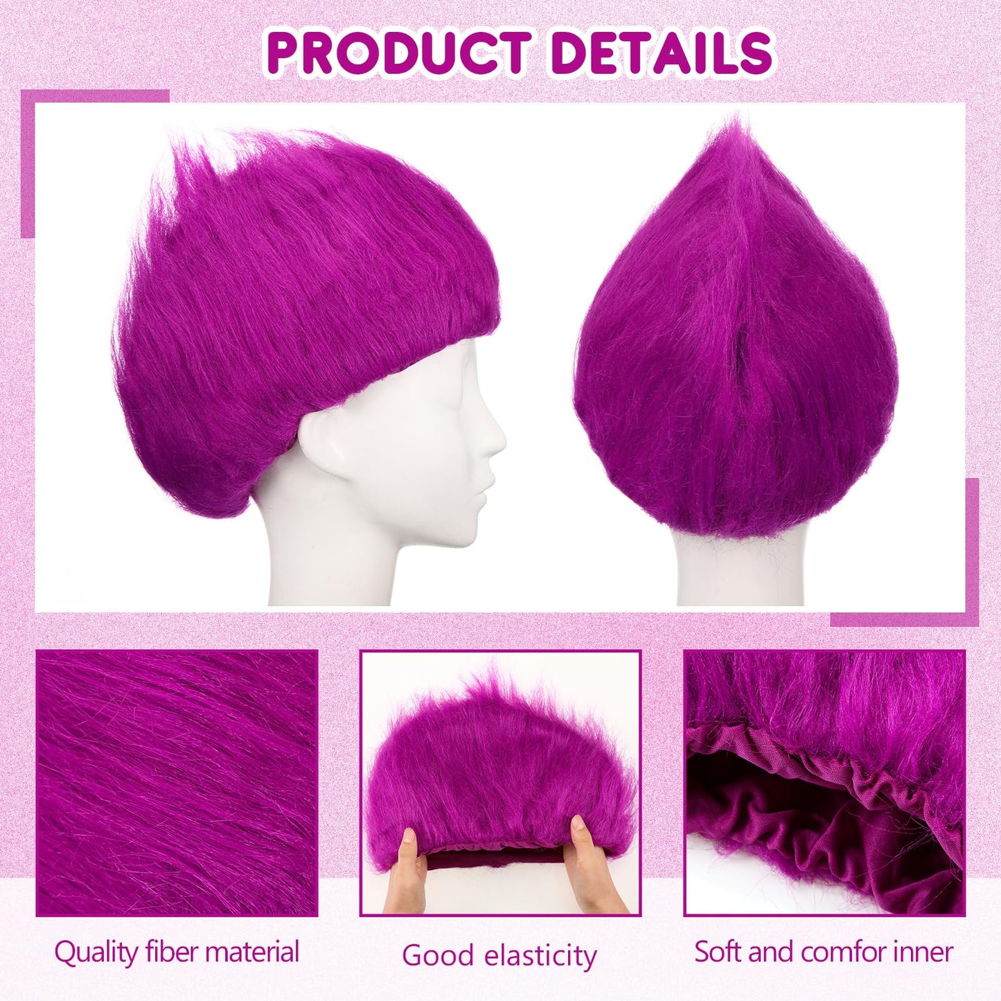 Geyoga 1 Pcs Unisex Funny Wig Hairy Costume Funky Hairband Crazy Wig Hair for Halloween Costume Party (Purplish Red)