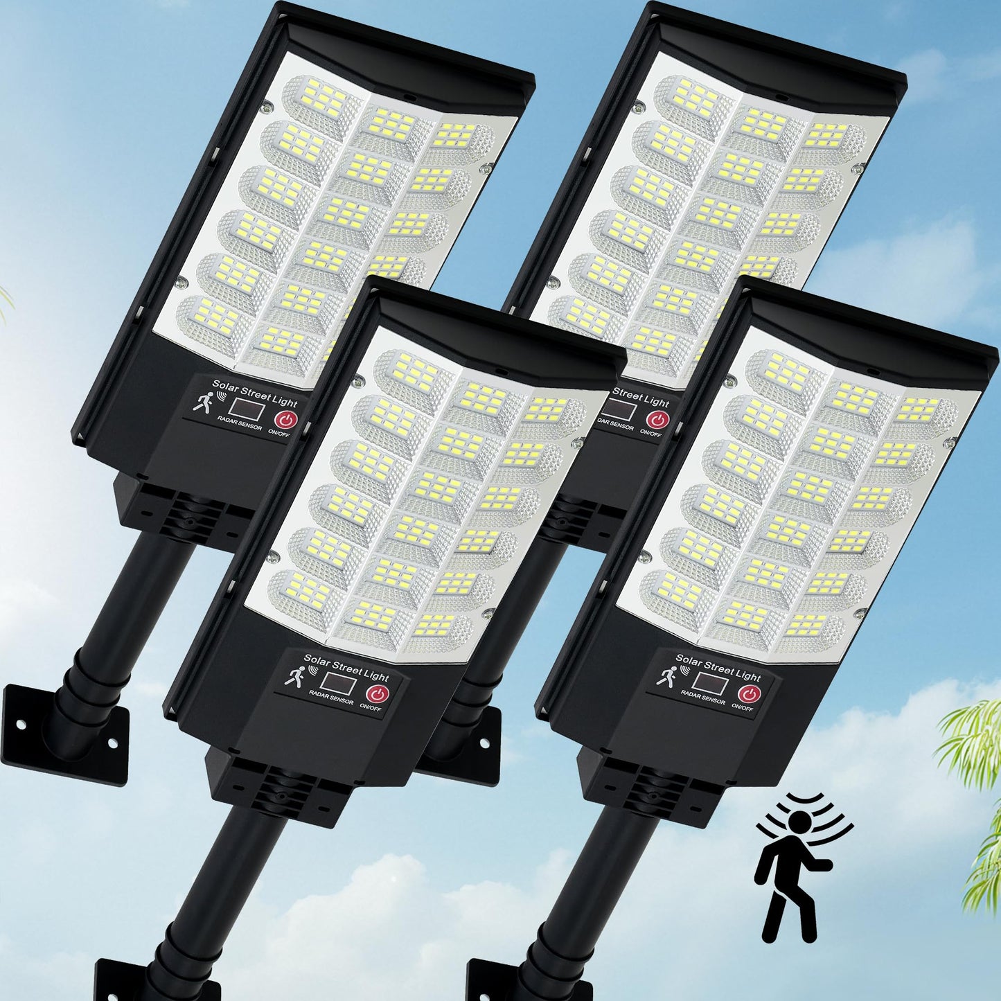 TFKK Solar Street Lights, Waterproof Motion Sensor, Remote Control, 6500K, 4PCS, Black, Model TFKK2502
