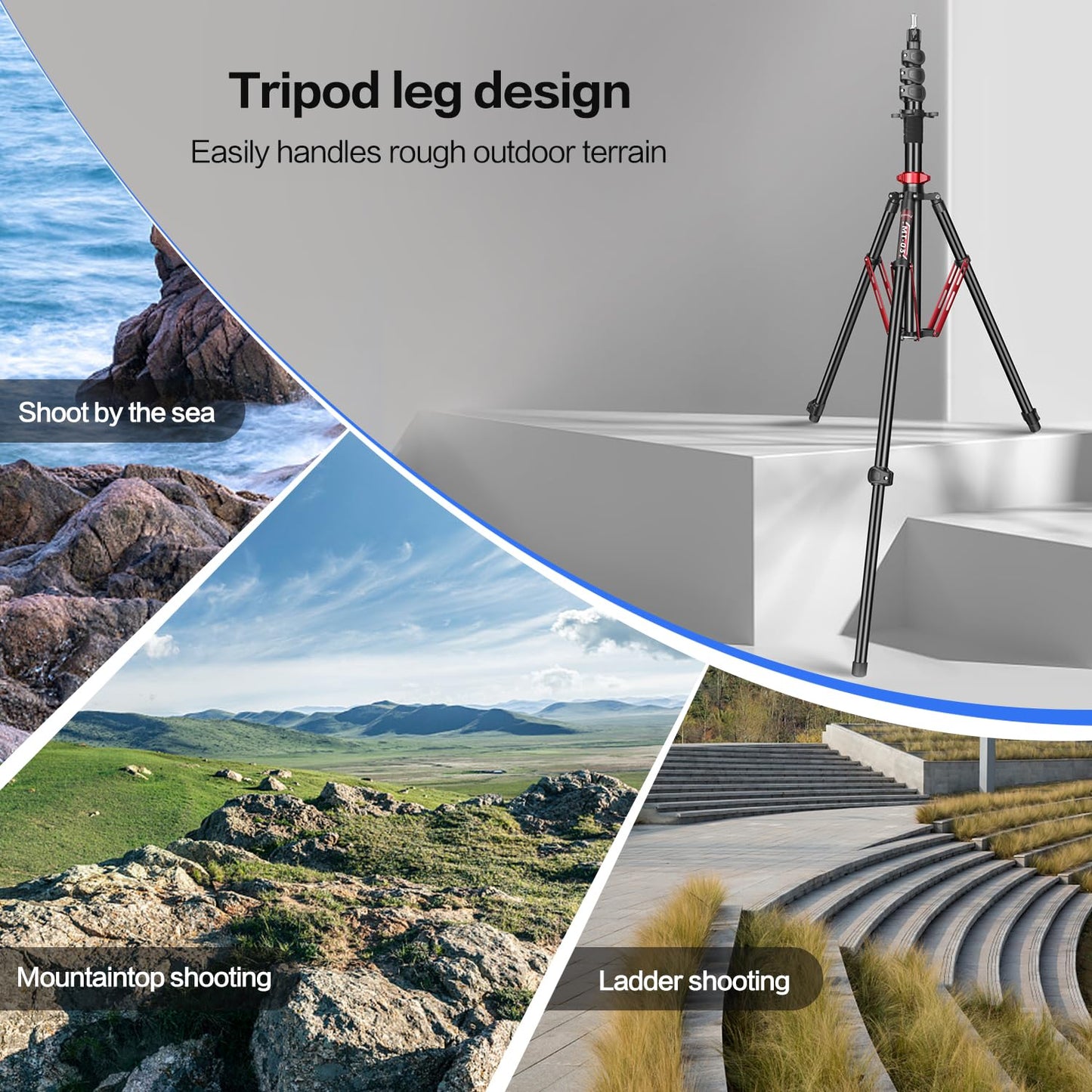 FreeSea Light Stand Photography - 1.4in Oversized Tubes Heavy Duty Stand, Aluminum Alloy Construction, 106in Tall Tripod with Flip-Lock & Gas Spring, Holds Softboxes/Ring Lights up to 8KG