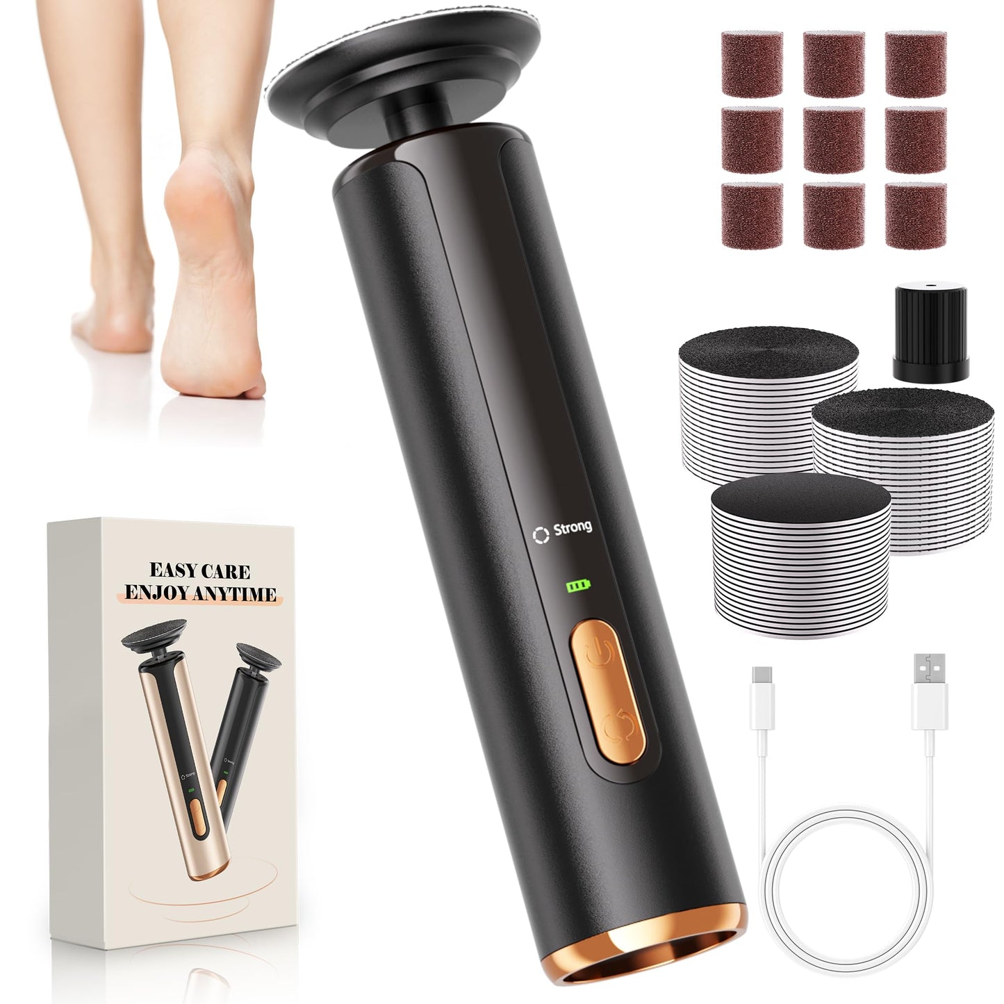 AvantShine Electric Foot Callus Remover, Callus Remover for Feet with 60 Pcs Sandpaper Discs, Rechargeable & Adjustable Speeds L