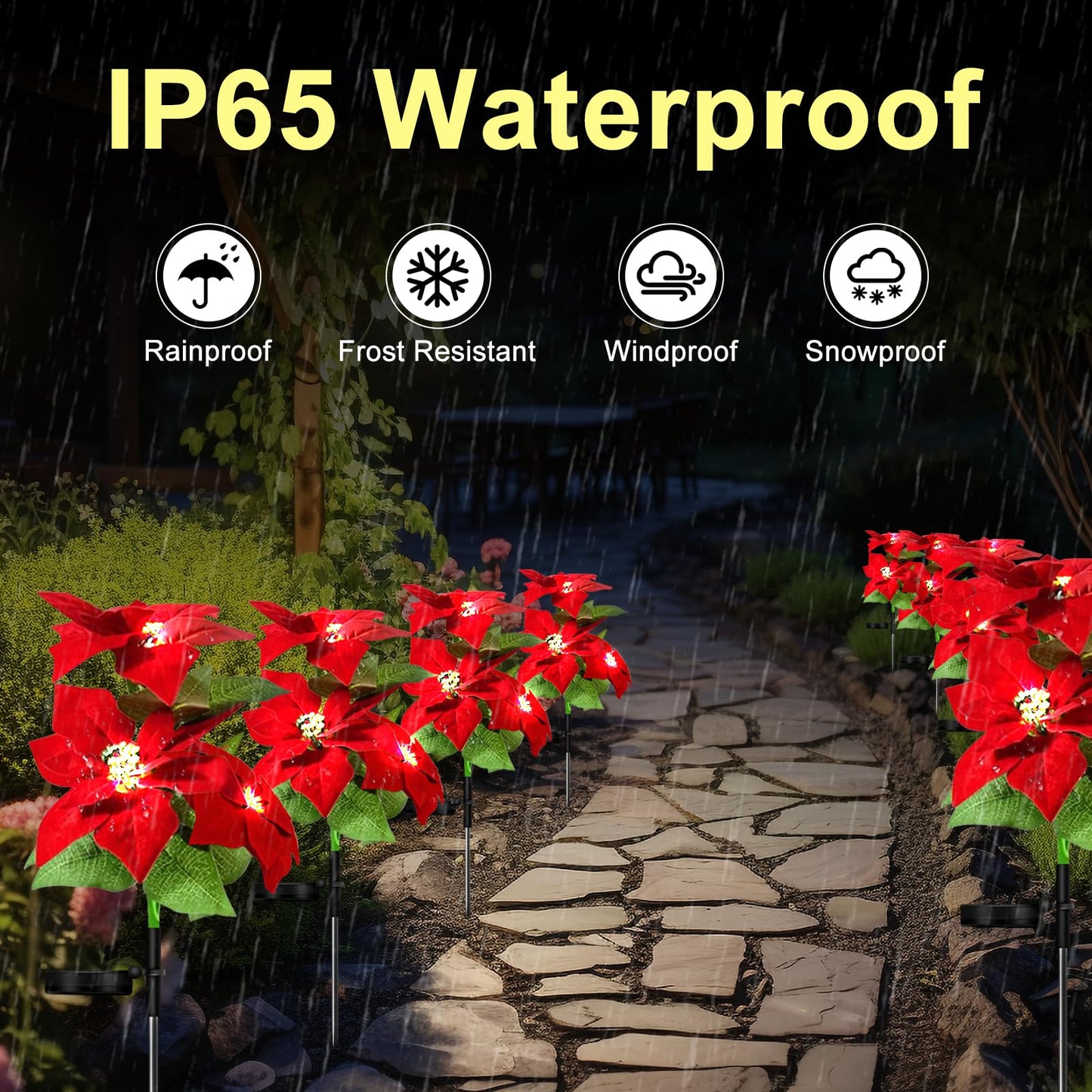 Aolyty Solar Garden Lights, IP65 Waterproof Solar Flowers Lights Landscape Lighting Simulation Poinsettia LED Light for Pathway, Garden, Patio, Yard, Lawn Outdoor Decorative (2 Pack)