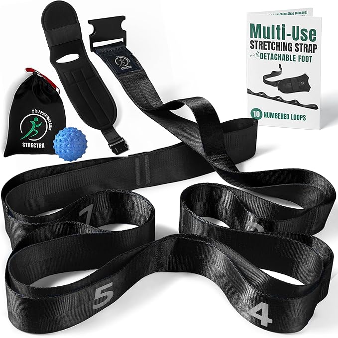 Stretch Strap with Loops Physical Therapy - Full Body Exercise Straps for Stretching with Detachable Foot - Leg & Calf Str...