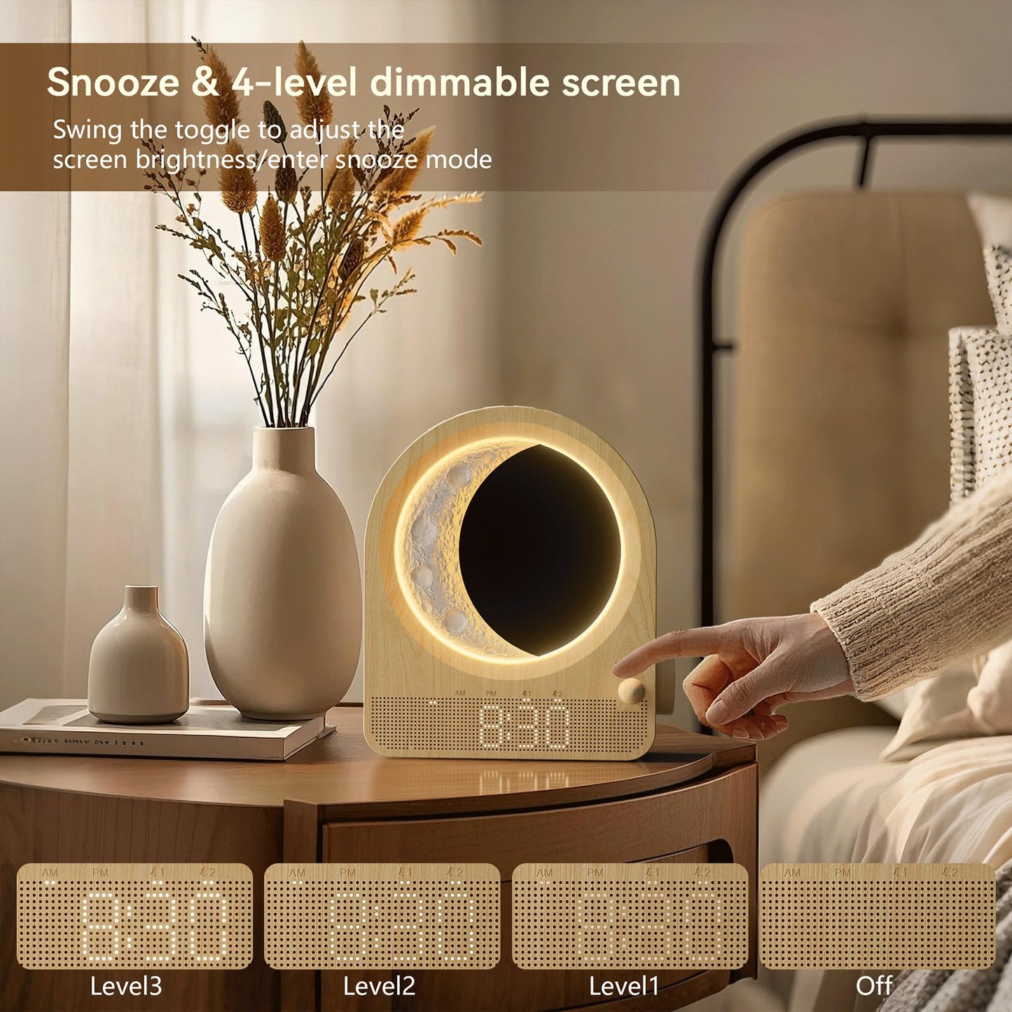 Blonbar Sunrise Alarm Clocks For Bedrooms  Stepless Dimmable Moon Lamp Dual Alarm Clock Wake Up Light With 12Levels Volume For Heavy Sleepers  10 Natural Sounds With Timer  Gifts For Women