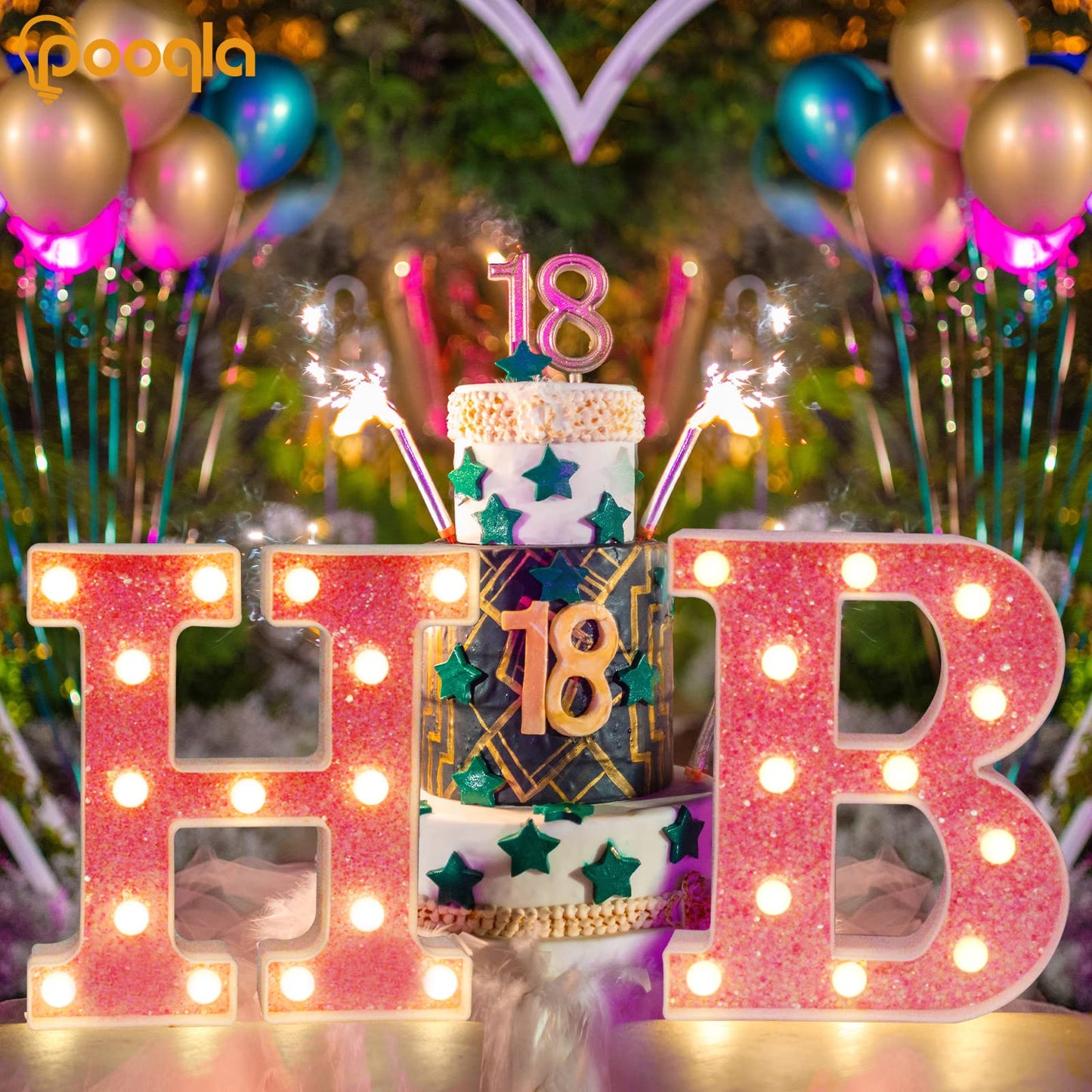 Pooqla Led Marquee Letter Lights - Sequin Pink Alphabet Sign For Parties, Weddings, And Home Decor - Battery Powered Night Light