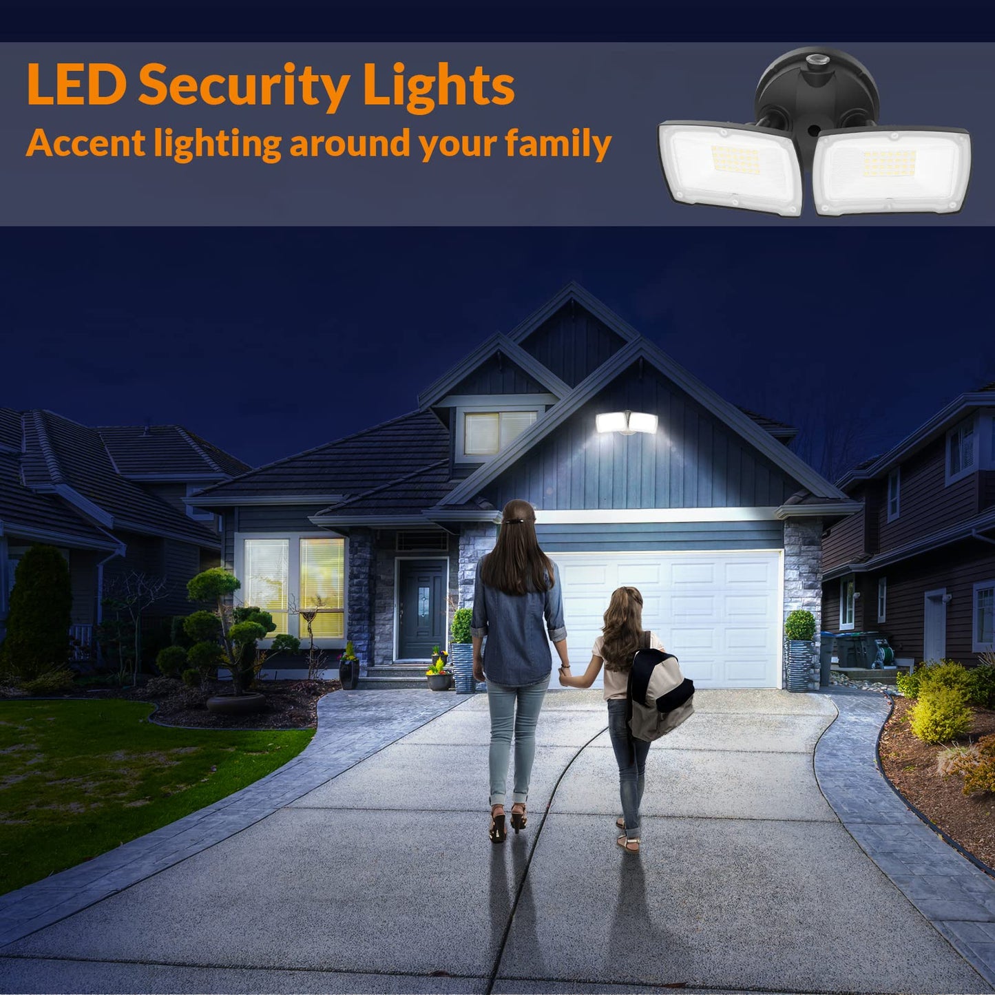 Lepower 28W Dusk To Dawn Led Security Light, 3000Lm, Ip65 Waterproof, Black, 5500K White Light, 2 Adjustable Heads, Model Yy01B-B