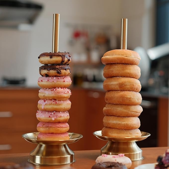 Metal Donut Stand 2 Pack-Gold Donut Stands for Dessert Table Easy to Assemble and Clean, Sturdy Donut Tower Stand for Birthday, Wedding, Party, Buffet, Afternoon Tea Serving