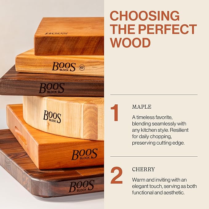 John Boos RA-Board Series Rectangular Wooden Maple Cutting Board 18”x12” – 2.25” Thick, 13-lb Reversible Butcher Block with Edge-Grain & Finger Grips – Made in the USA