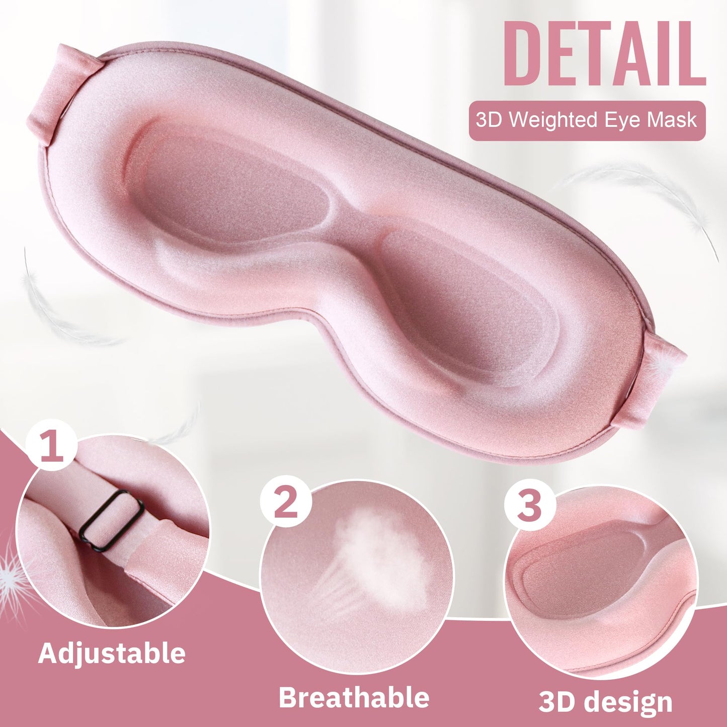 Sleep Mask,Upgraded 3D Deep Contoured Eye Mask for Sleeping,No Pressure Eye Covers 99% Block Out Light Eye Mask with Adjustable Elastic Strap for Sleeping, Yoga, Traveling (1pc,Pink)