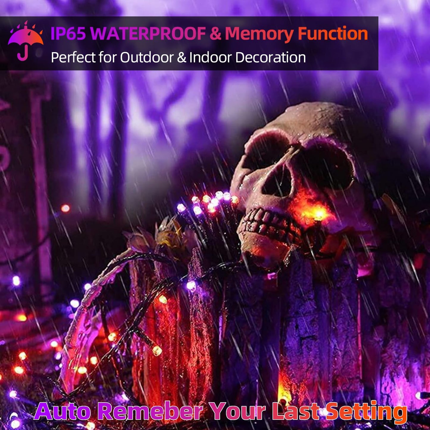 Mzd8391 Halloween String Lights - 108Ft, 300Led, Waterproof, Motion Sensor, Orange & Purple, For Indoor/Outdoor Decor