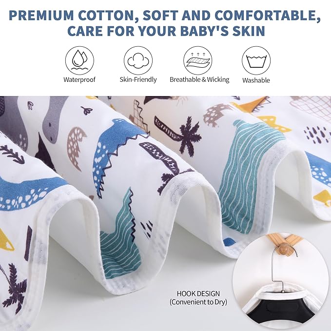 Diaper Changing Pads for Baby, Dinosaur Change Mat, 3Layers Waterproof Change Pad Foldable Absorbent Mats for Women, Reusable Incontinence Underpads for Patient 24''x30'' (Blue Dinosaur)