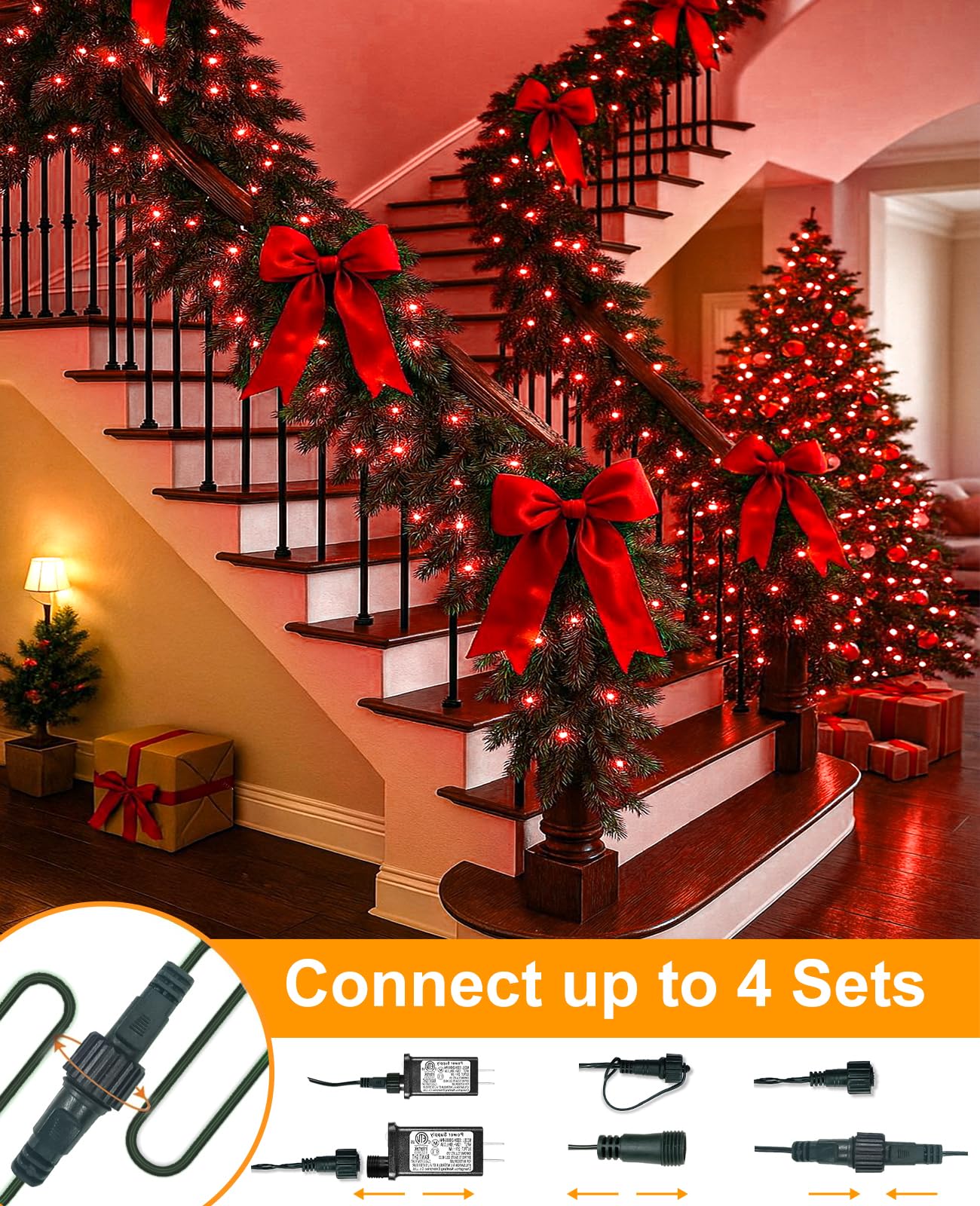 Xmasbokeh Red Christmas Lights Outdoor  80Ft 240 Led Christmas Tree Lights Waterproof Plug In  8 Modes Connectable Christmas Decorations Green Wire For Indoor Home Patio Holiday