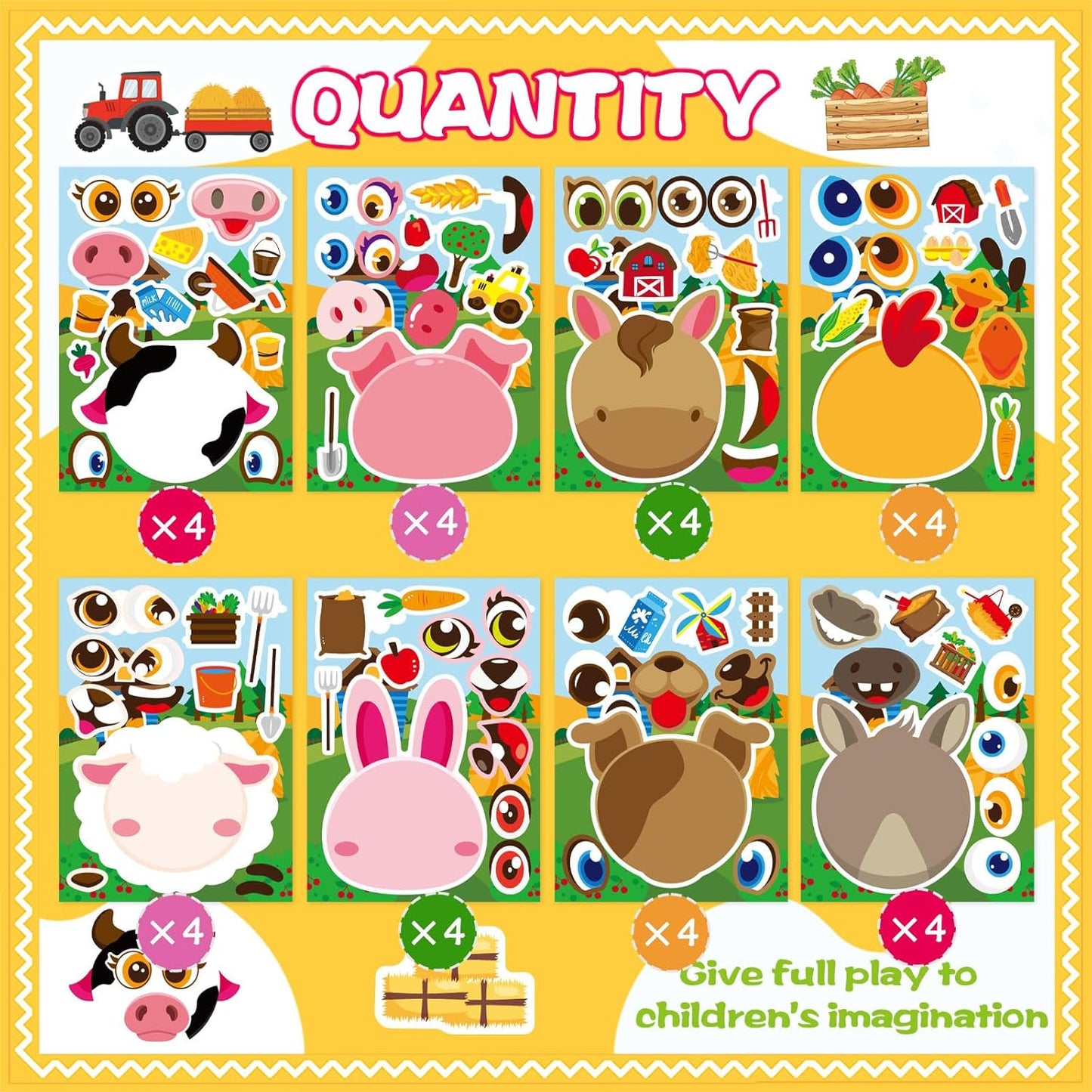 36 Sheets Farm Animal Make a Face Stickers Sheets for Kids, Make Your Own Sticker DIY Farm Animal Stickers for Kids Farm Themed Birthday Party Favor Supplies Craft