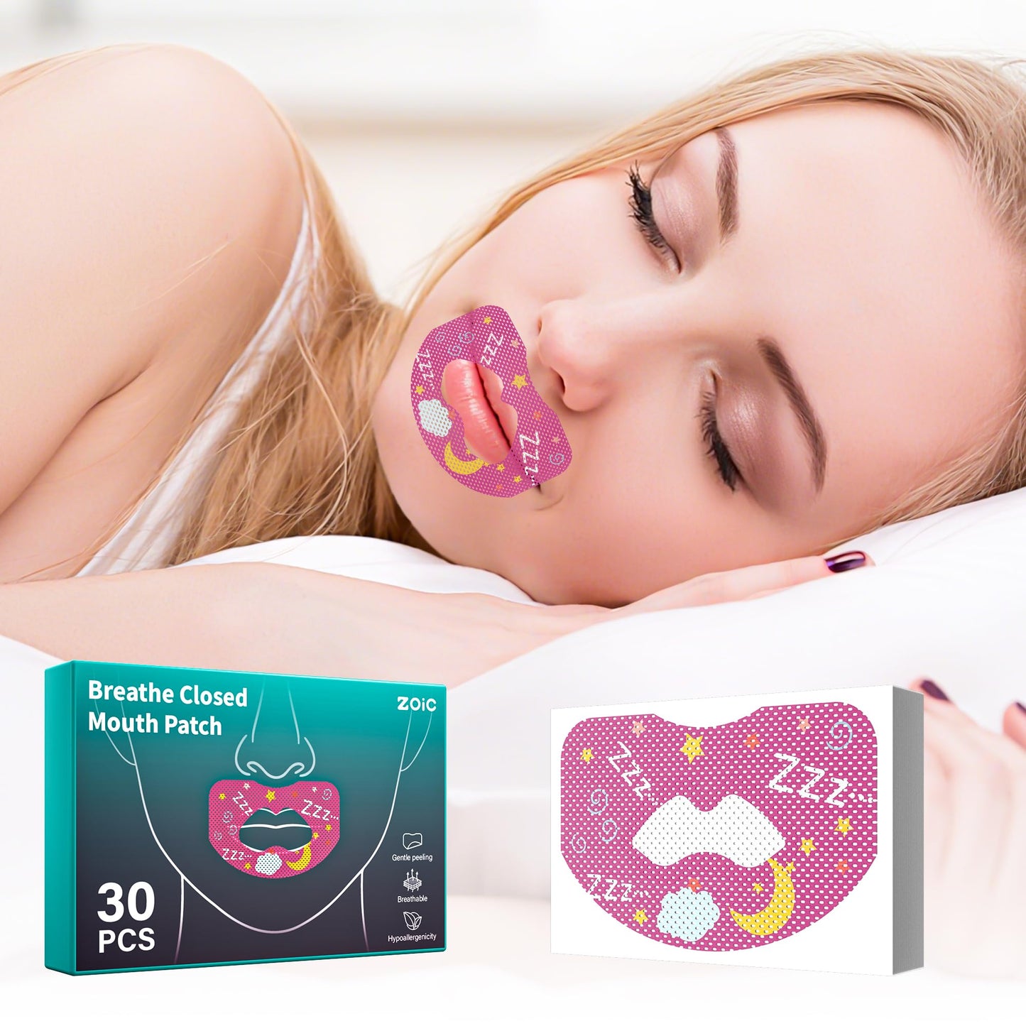 30pcs Mouth Breathing Correction Patch, Children's Closed Mouth Patch, Adult Anti-snoring, Closed Mouth Patch, Improve Mouth Breathing Facial Problems (Pink, 30pcs-Ages 16+)