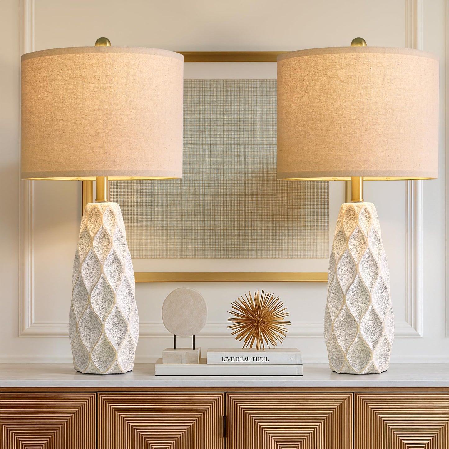 PORTRES Ceramic Table Lamps Set of 2, 27.5 inch, White, Modern Boho Bedside Lighting for Bedroom, Living Room, Home Office, Model 1230