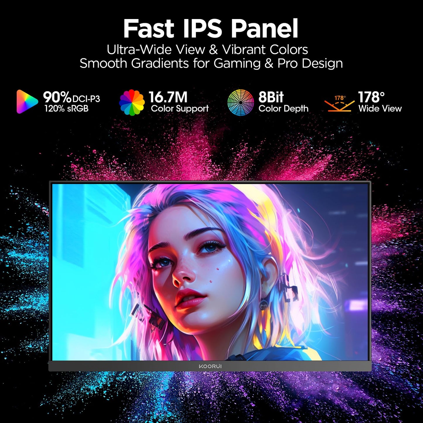 KOORUI 24" Gaming Monitor,180Hz 1ms Fast IPS Monitor, 1440P HDR400 Display, 90% DCI-P3 Color Gamut, Adaptive Sync, Slim Frame, VESA Mountable, HDMI 2.0, DP 1.4, G2421V