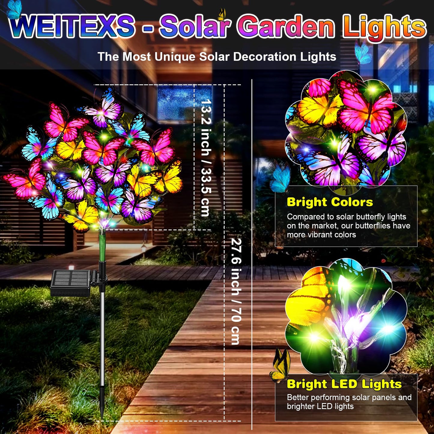 Solar Garden Lights Solar Lights Outdoor Waterproof Solar Lights 4 Pack With New Upgraded 144 Led 68 Butterflys Outdoor Solar Lights For Yard Outside Garden Pathway Decor Gifts For Women