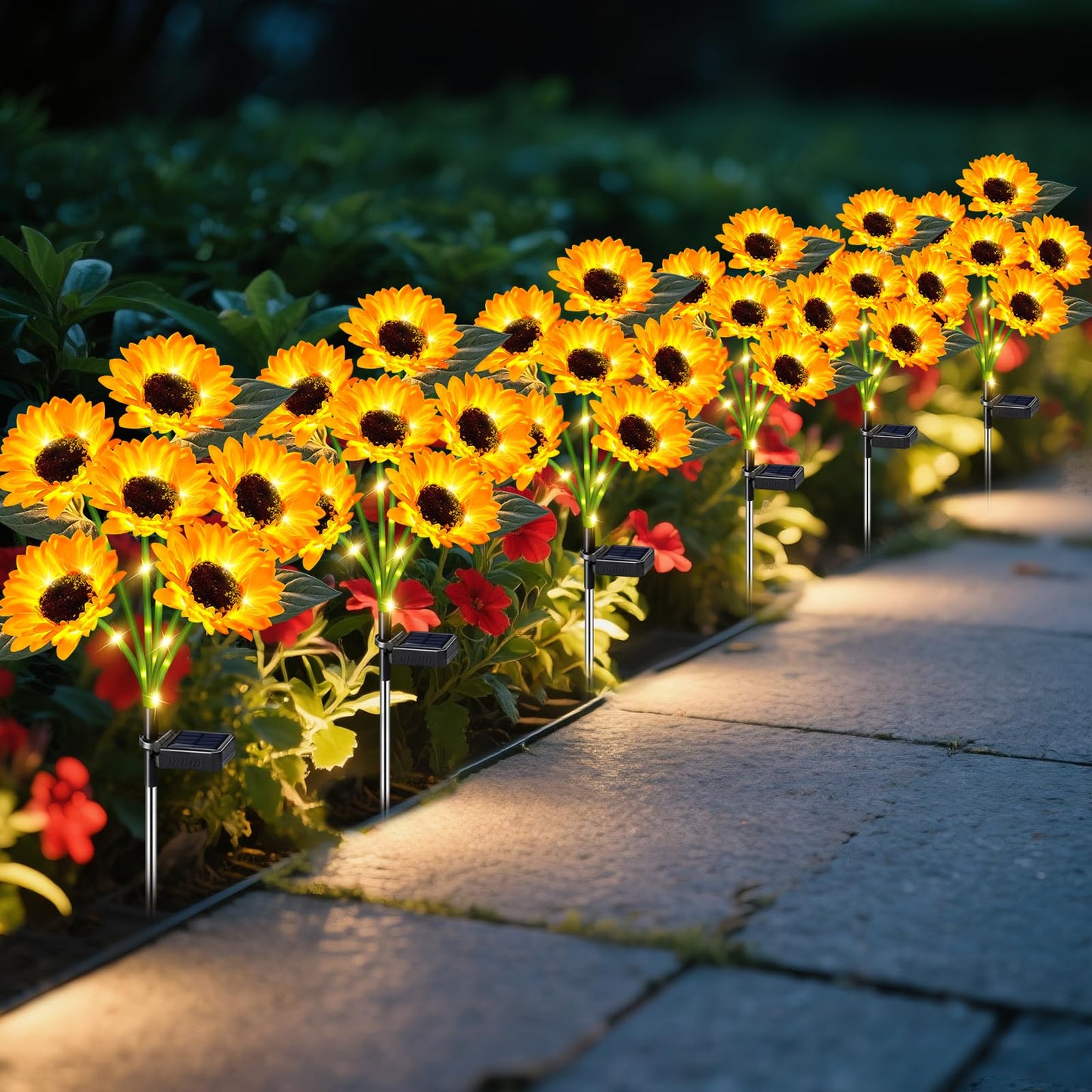 Ostritec Sunflower Solar Lights Outdoor Decor, 6 Pack, Waterproof, Plastic, 54 cu in, 36 Flowers