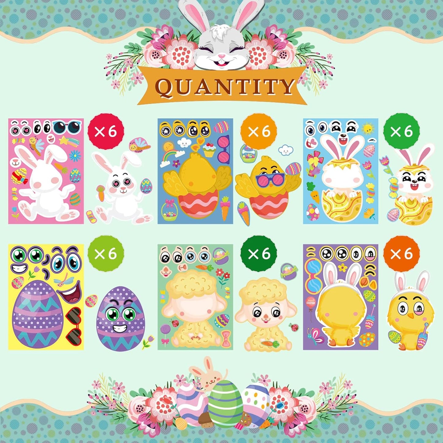 36 Sheet Easter Stickers for Kids,Easter Basket Stuffers,Make a Face Sticker, Make Your Own Animal Stickers,Spring Party Favor, Birthday Gift
