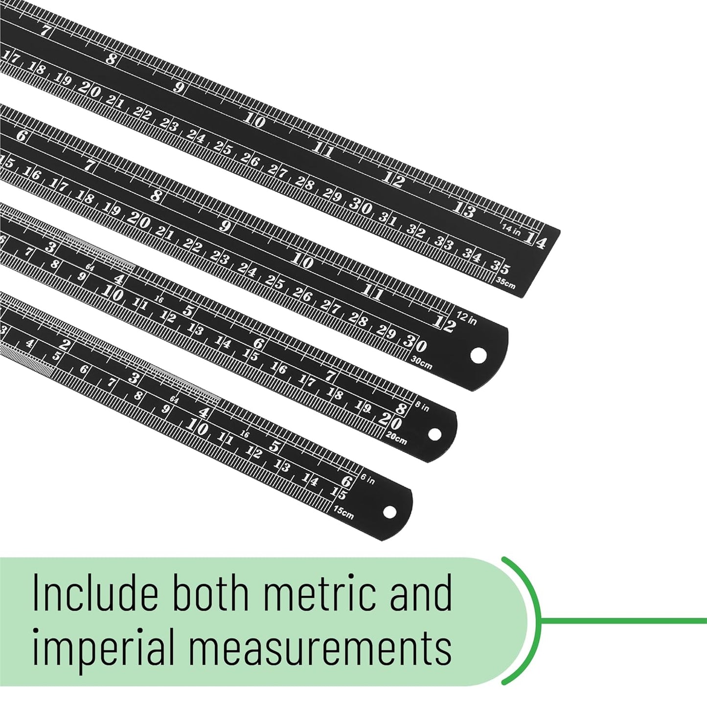 Mr. Pen- Stainless Steel Ruler, 4 pcs, 6", 8", 12", 14", Black, Imperial & Metric Measurements, Metric Metal Ruler Set, mm Ruler, Metal Rulers, Small Metal Ruler Metal Straight Edge, Centimeter Ruler