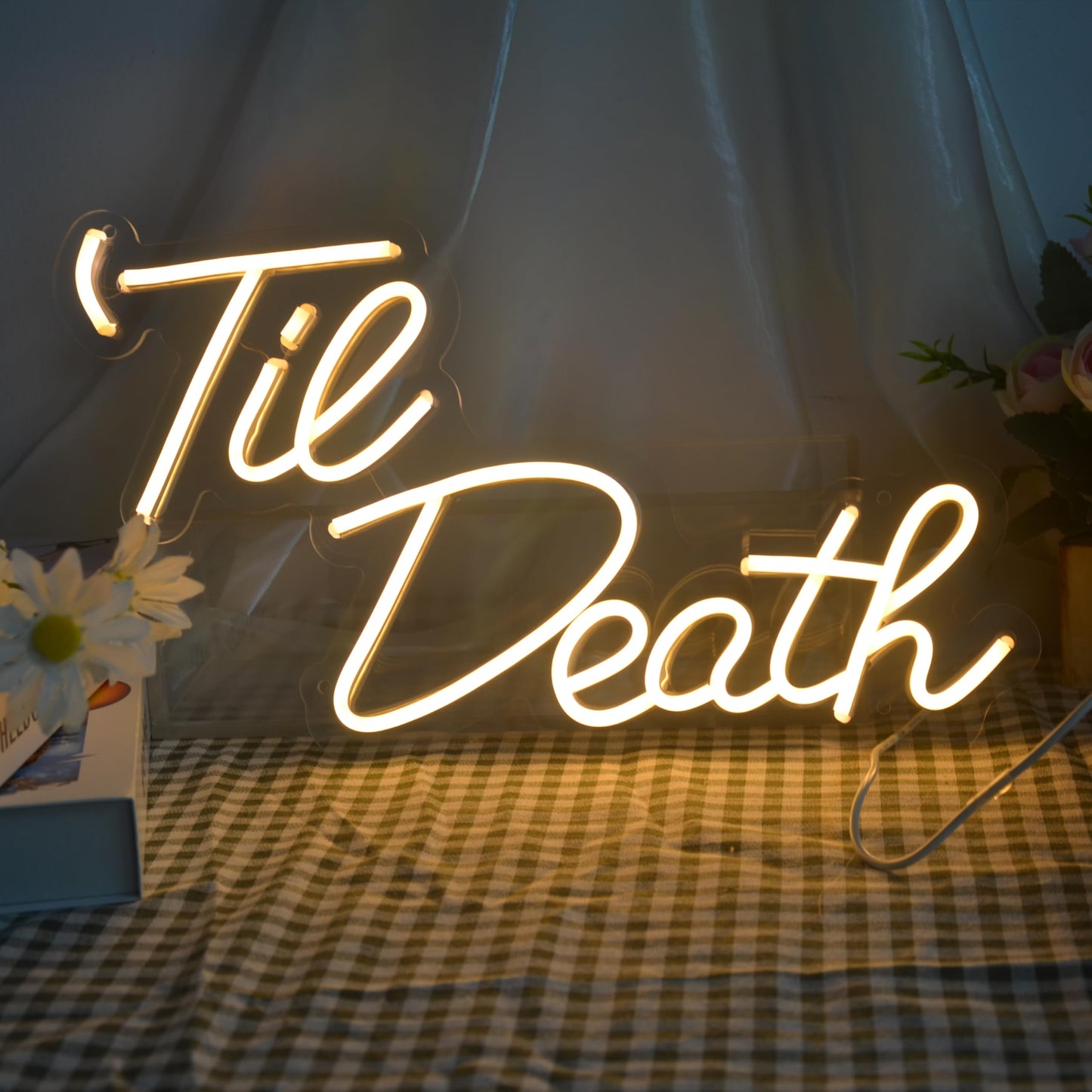 Jxin Til Death Neon Sign For Wall Decor  Led Light Signs For Wedding Engagement Birthday Anniversary Proposal Party Bedroom Office  Wedding Gifts For Loved Ones  16X9 Warm White