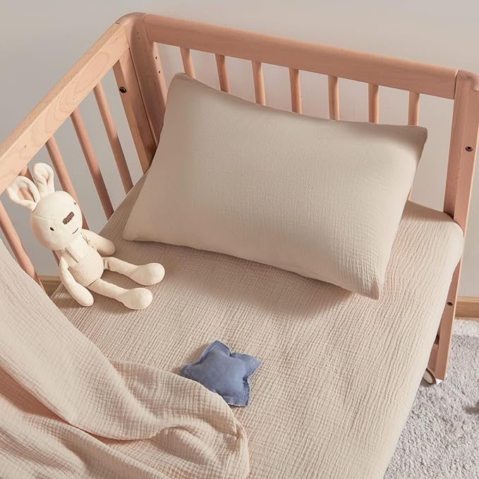 JELLYMONI 4 Pack Muslin Toddler Pillowcase for 13x18 Pillow, 100% Cotton Baby Pillow Case Cover for Bed, Toddler Cot and Travel, Soft & Breathable Baby Kids Envelope Pillowcase, No Pillow