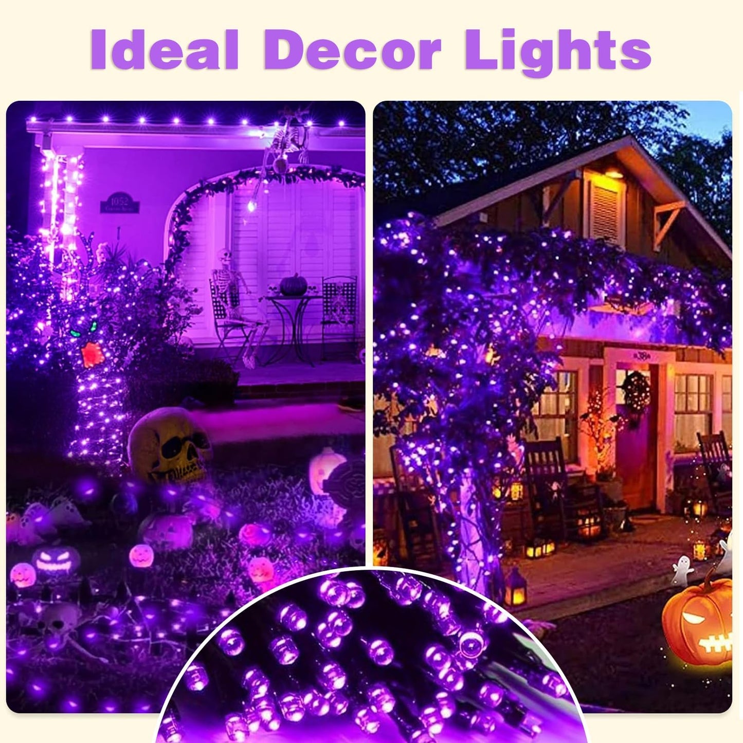 SyouHome Solar String Lights, 200 LED, 78 FT, 8 Lighting Modes, IP65 Waterproof, 2 Pack, Purple