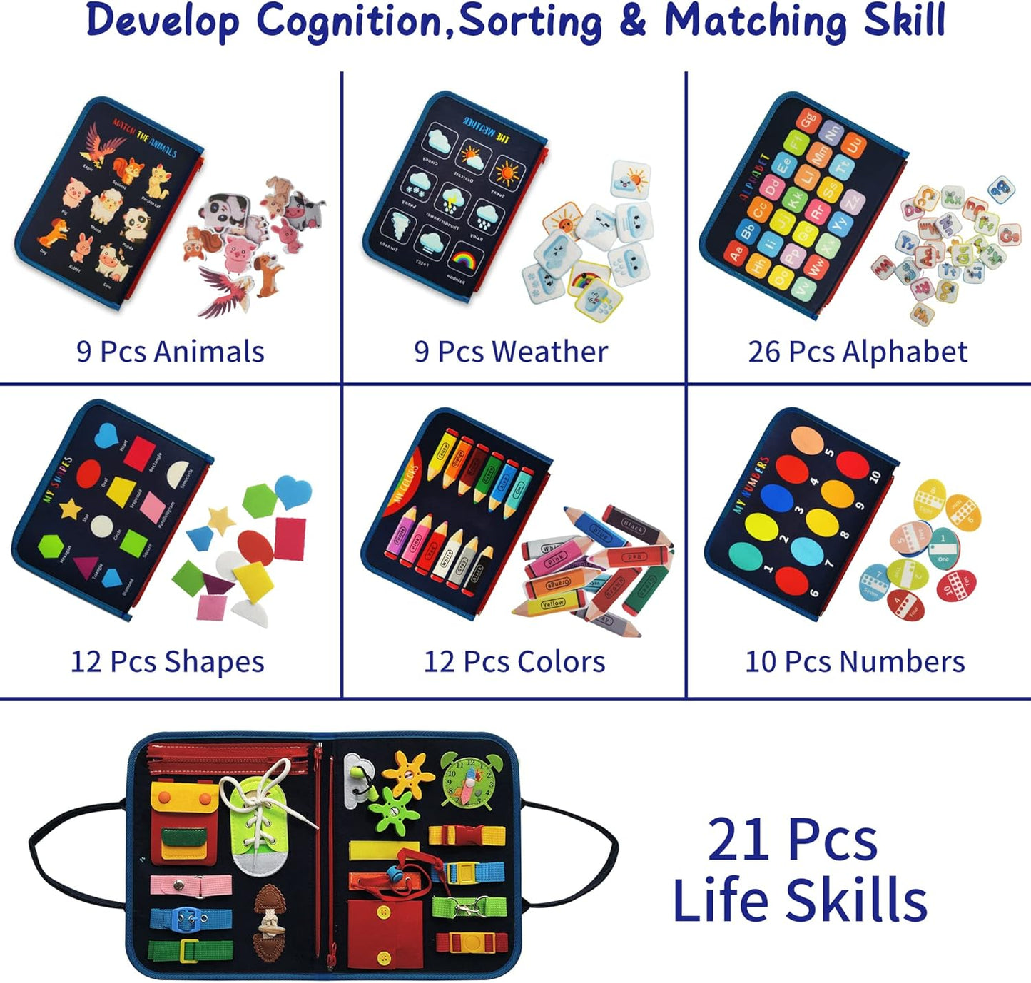 Busy Board - Dinosaur Montessori Toys for 3 4 5 Year Old - Sensory Toys for Autistic Children - Toddler Travel Toys - Busy Book for Toddlers Activities as Boys Girls Gift