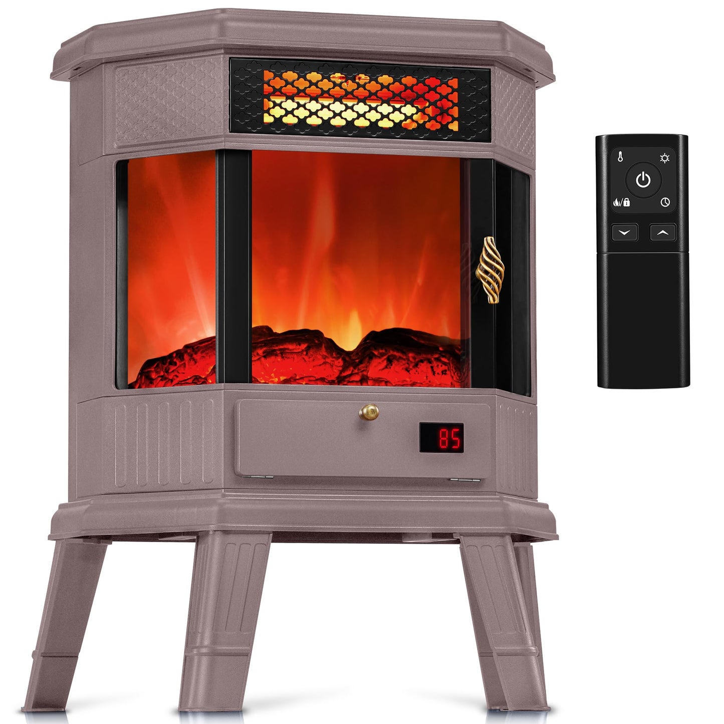 Realsmart Electric Fireplace Heater 22 In Freestanding Fireplace Stove Infrared Fireplace With 3D Flame Effect Remote Control, T