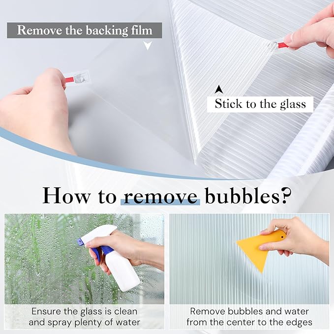 Haton Reeded Glass Window Privacy Film, Frosted Glass Window Film, Static Cling UV Blocking Stickers, Decorative Removable Cover for Bathroom Door Office, Non Adhesive 35.4" x 118.1"