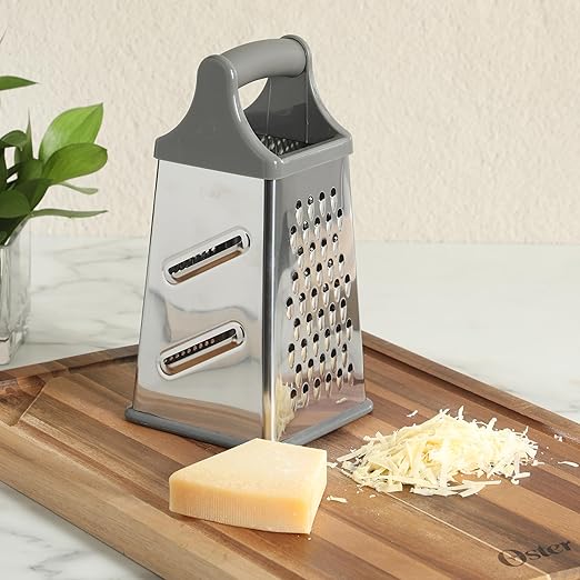 Oster Bluemarine 9-Inch 4-Sided Box Grater – Stainless Steel Cheese and Vegetable Grater, Kitchen Tool for Shredding, Slicing, Grating, Blue/Grey Handle