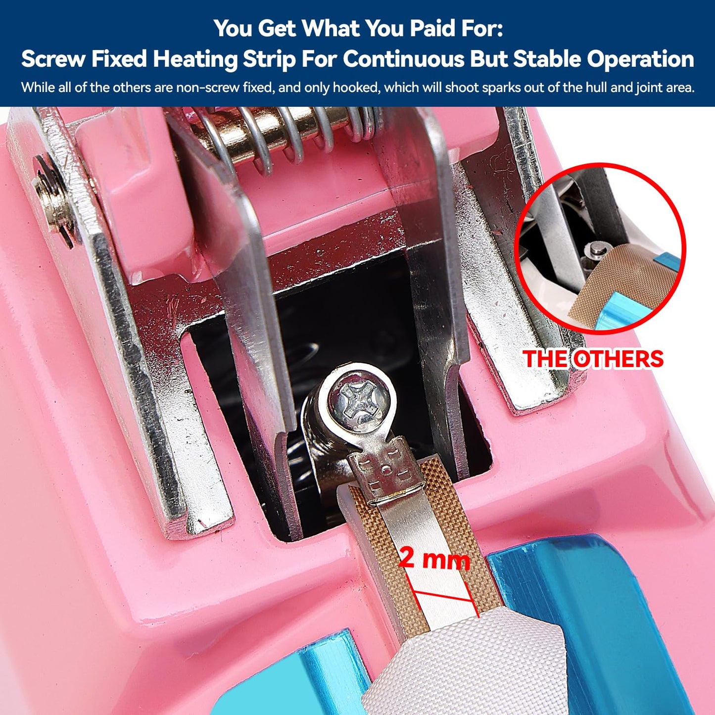 LinsnField Sealer Pro, Patented 8-inch Impulse Heat Sealer, 2-mm Sealing Width Super Heavy Duty Bag Sealing Machine with Extra 2 Replacements, 1Fuse Included, Pink