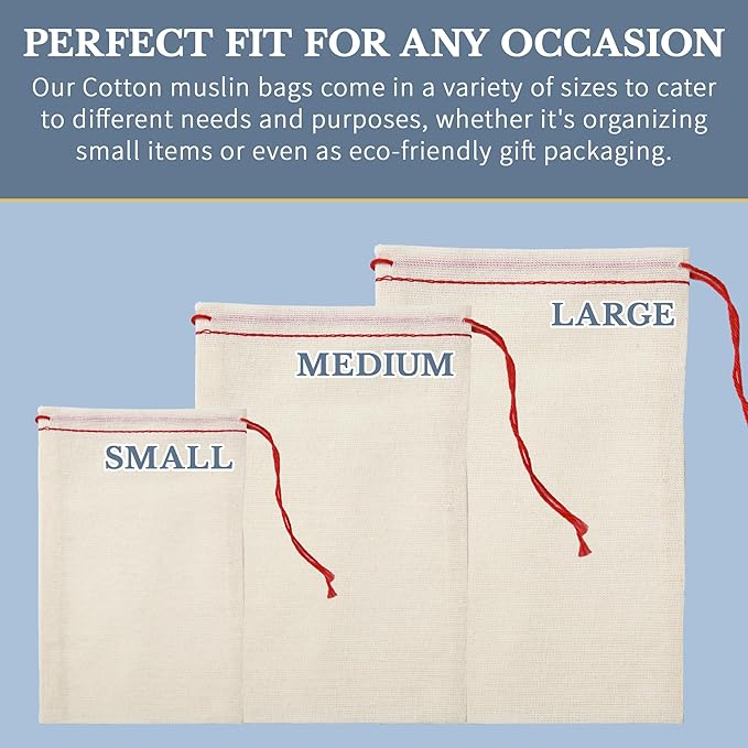 Celestial Gifts Muslin Bags - 100% Cotton Drawstring Bags Medium 100pcs, 5x7, Reusable Tea, Coffee, Jewelry, Gift, Spice Pouch and Sachet Bag - Made in USA - (Red Hem and Drawstring)