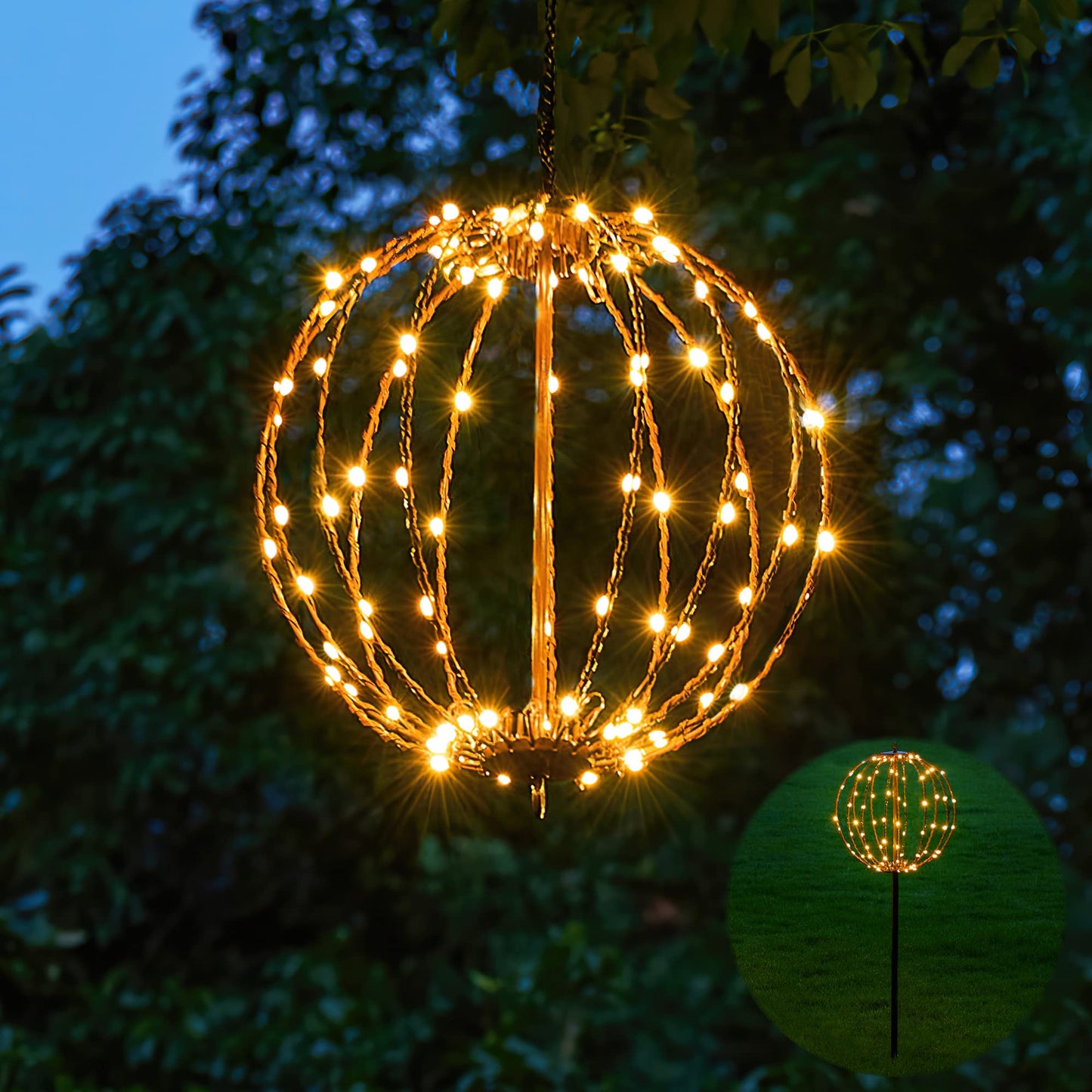 Lightshare 10In 48Led Light Ball Yard Decoration Pathway Lights Sphere Light With Fold Flat Metal Frame Indoor Outdoor Waterproof Garden Lights  Brown Frame / Warm White Lights  10
