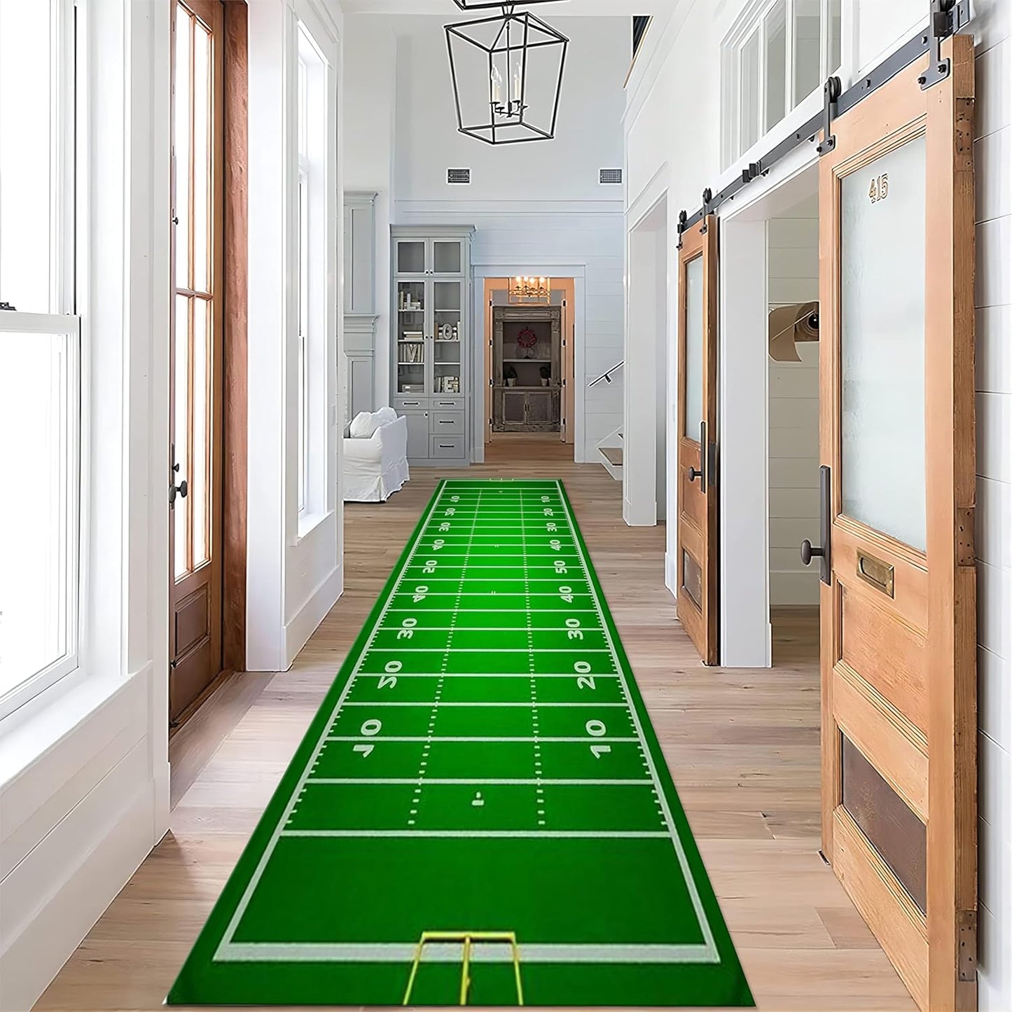 Football Long Hallway Rug Runners, 2.6x10ft, Sports Soccer Runner for Entryway, Thin Low Pile Easy Clean Rugs, Non-Shedding Reduce Noise Washable Non-Slip Carpets for Bedside Family
