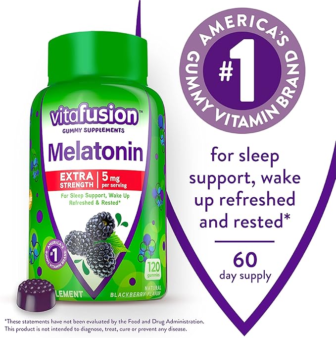 Vitafusion Extra Strength Melatonin Gummy Vitamins, 5mg, 120 ct Gummies & Vitamin D3 Gummy Vitamins for Bone and Immune System Support